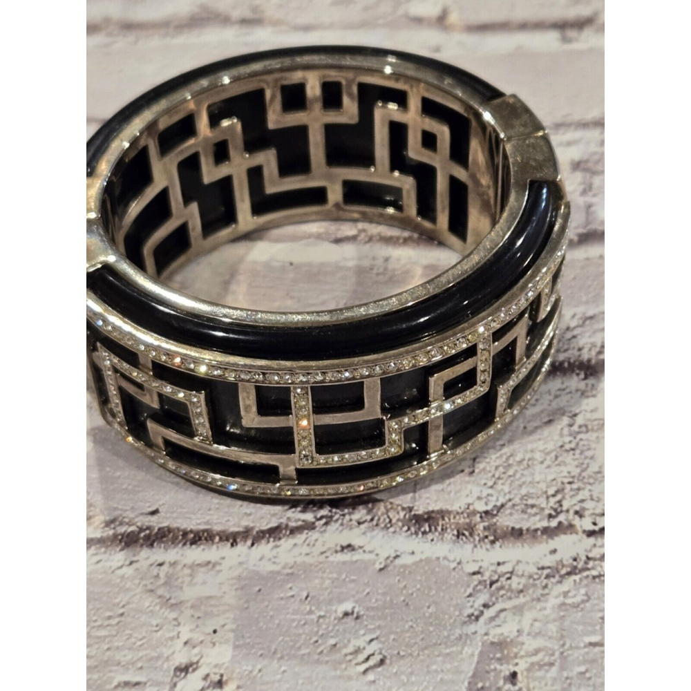 PRINCESS AMANDA BLACK RHINESTONE 'CHARISMA CLUB' WIDE CUFF BRACELET, Great Cnd.